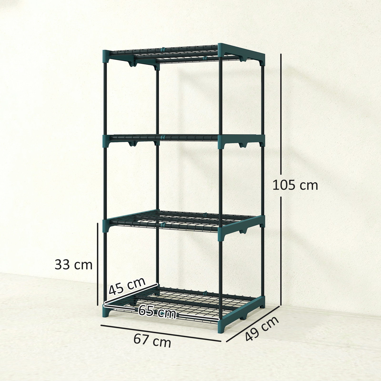 Suporte para plantas de 4 níveis estante para plantas em aço prateleiras de grade 67x49x105 cm verde escuro