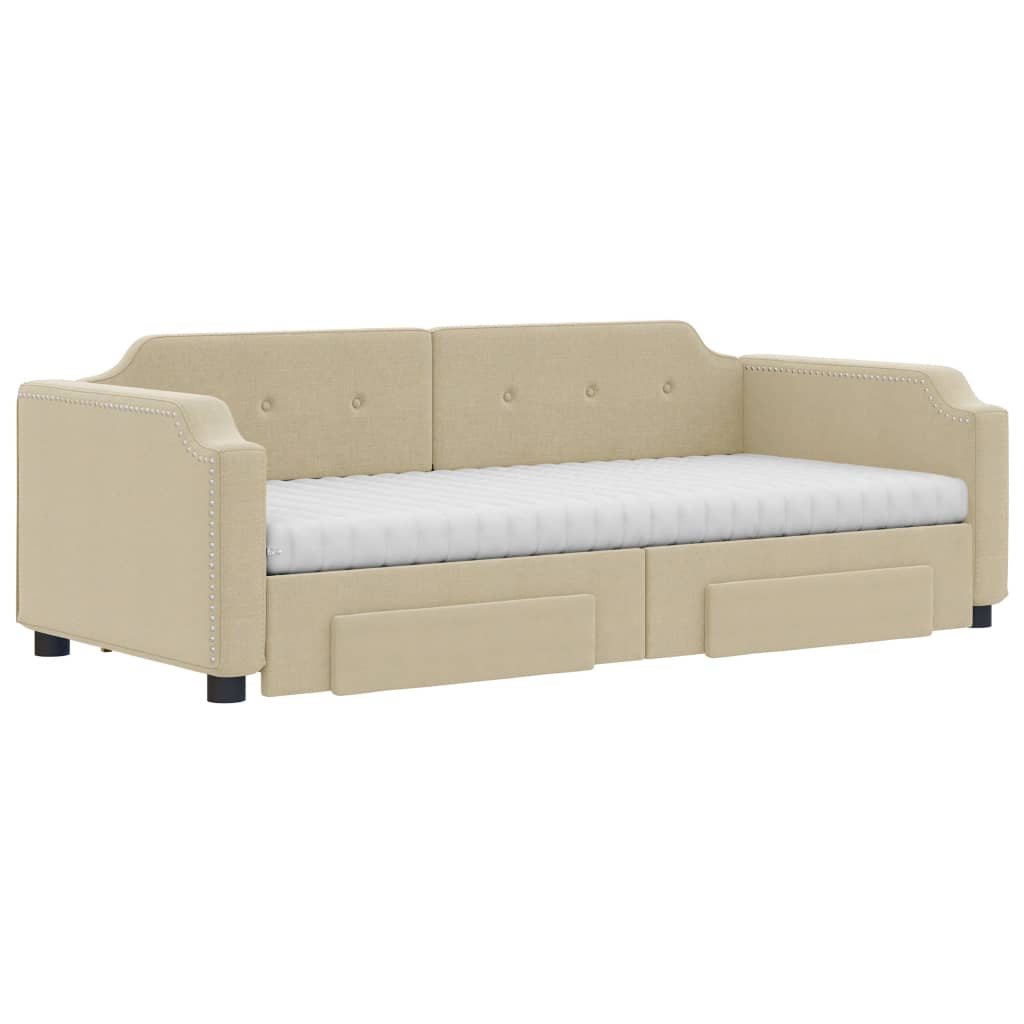 Sofá-cama com gavetão e gavetas 90x200 cm tecido cor creme