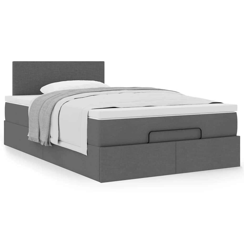 Cama otomana com colchão 120x190 cm tecido cinzento escuro