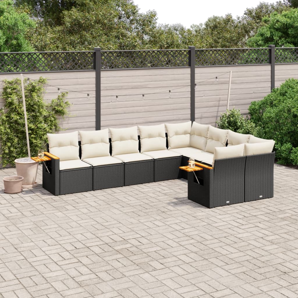 9 Pcs conjunto de sofás p/ jardim c/ almofadões vime PE preto