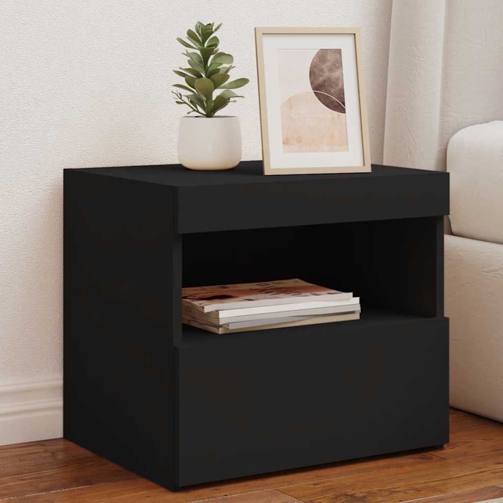 Mesa de cabeceira com luzes LED 50x40x45 cm preto