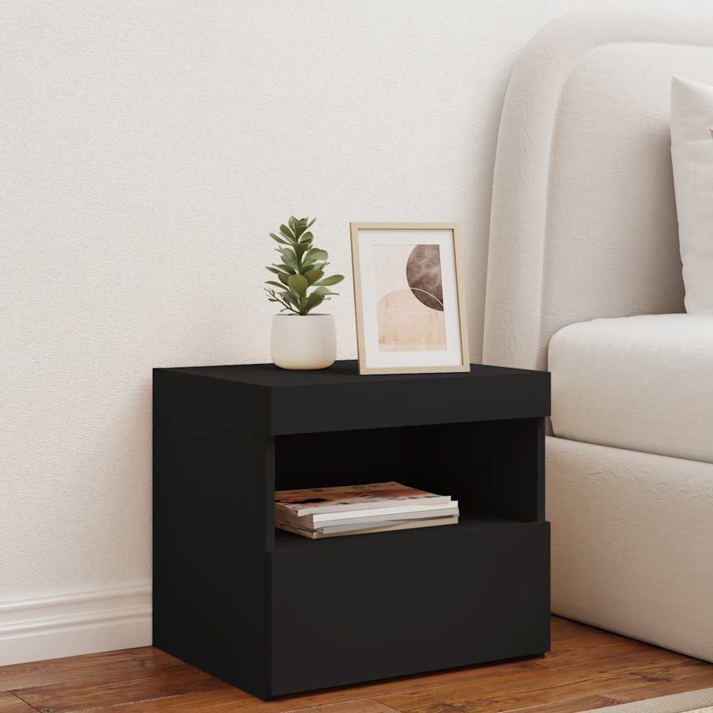 Mesa de cabeceira com luzes LED 50x40x45 cm preto