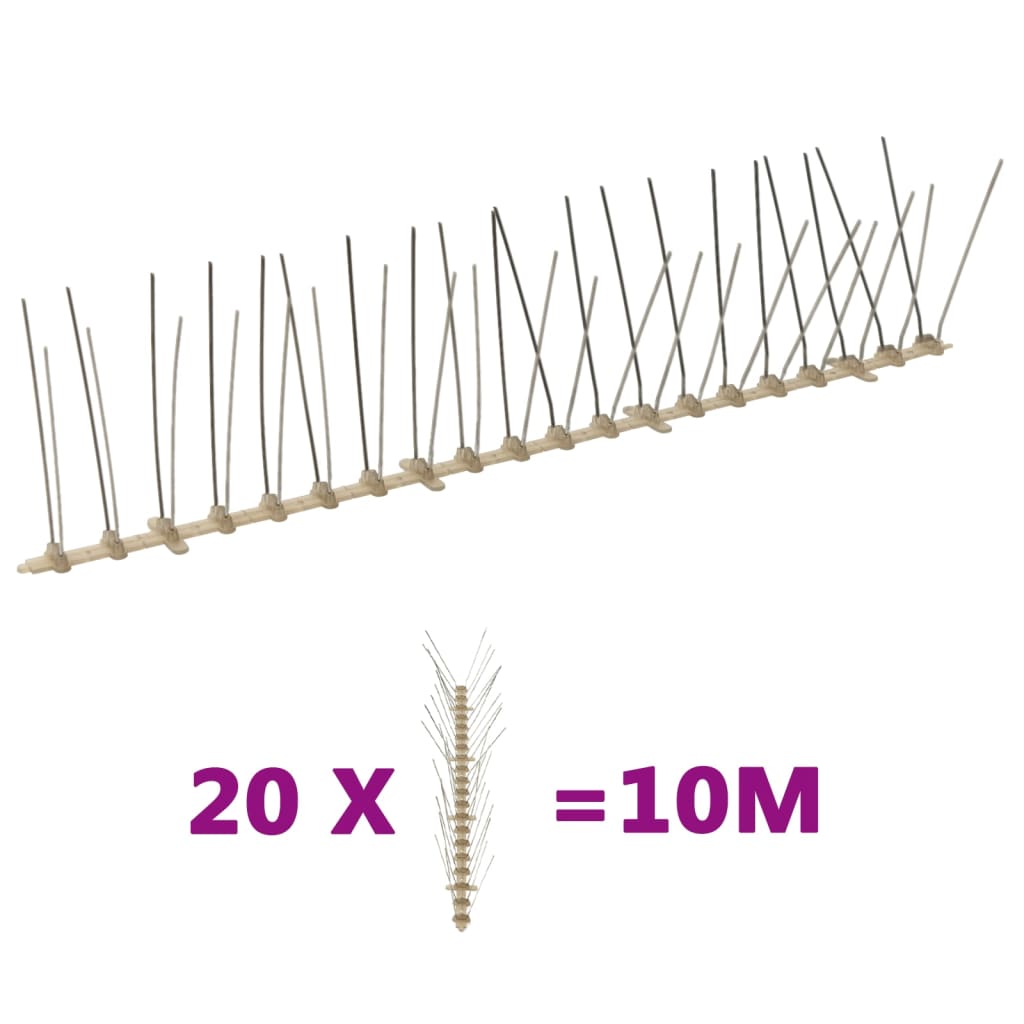 Conjunto 20 picos para pássaros e pombos 4 filas 10 m plástico