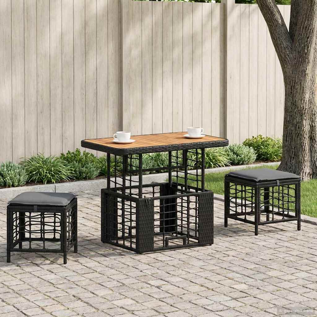 Conjunto de jantar para jardim 3 unid. preto e cinza