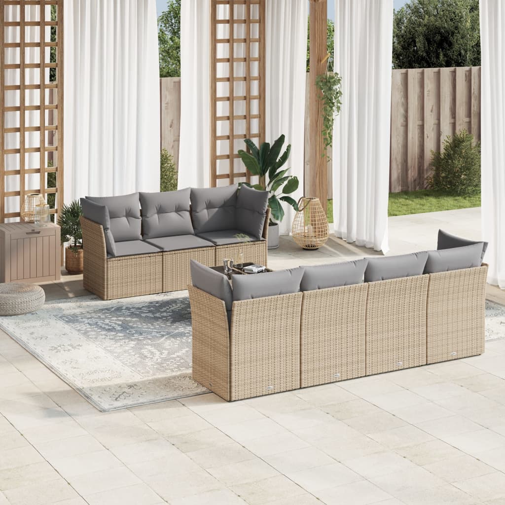 8 Pcs conjunto de sofás p/ jardim com almofadões vime PE bege