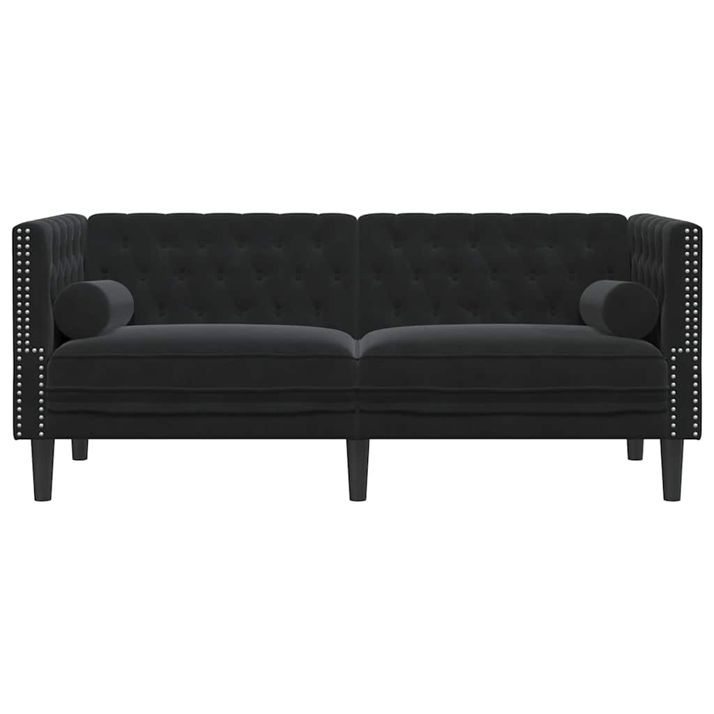 Sofá chesterfield com rolos 2 lugares veludo preto