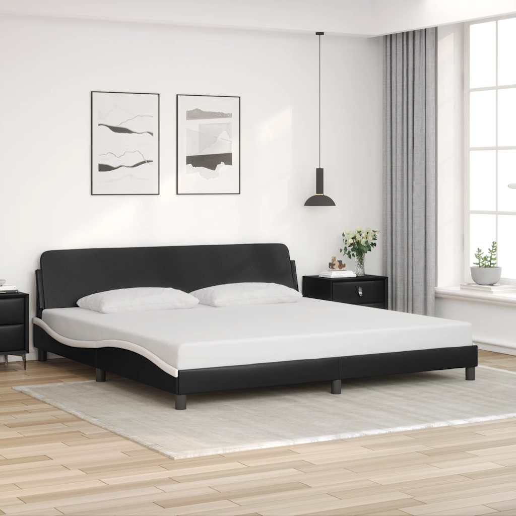 Estrutura de cama dover couro artificial preto e branco