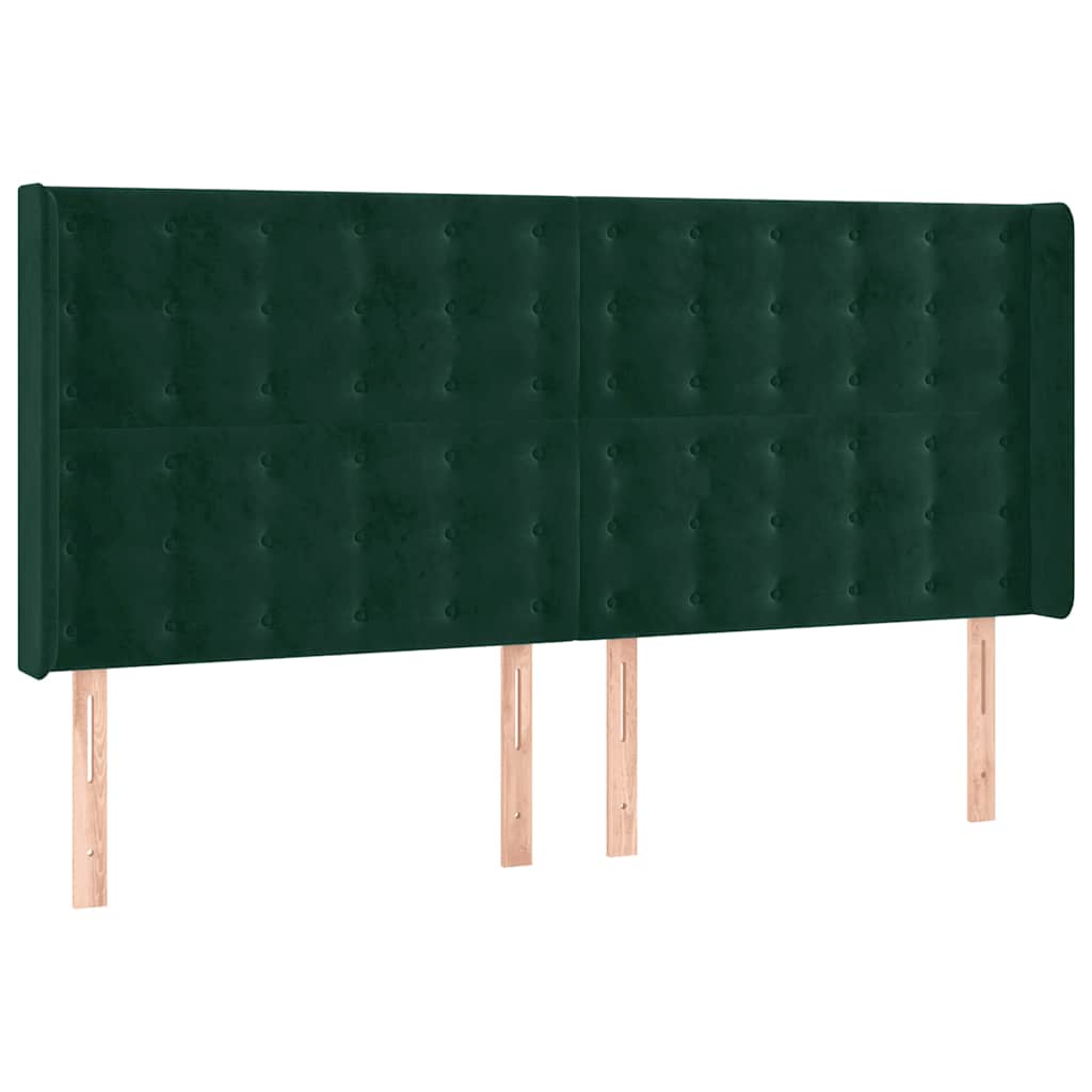 Cabeceira de cama c/ LED veludo 163x16x118/128 cm verde-escuro