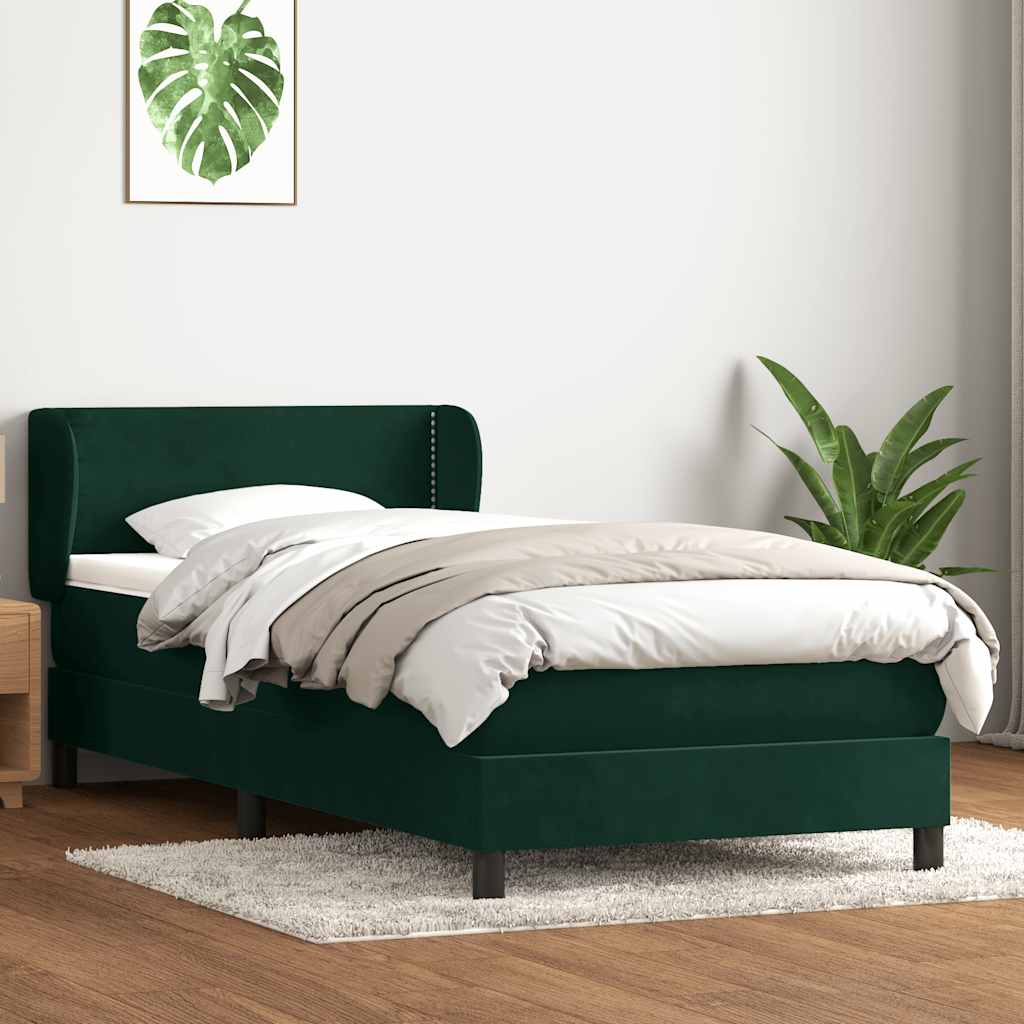 Cama com molas/colchão verde-escuro 80x220 cm veludo