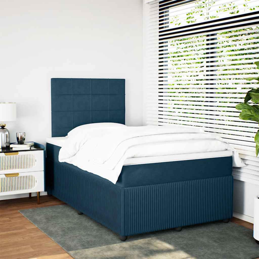 Cama boxspring com colchão 120x190 cm veludo azul-escuro