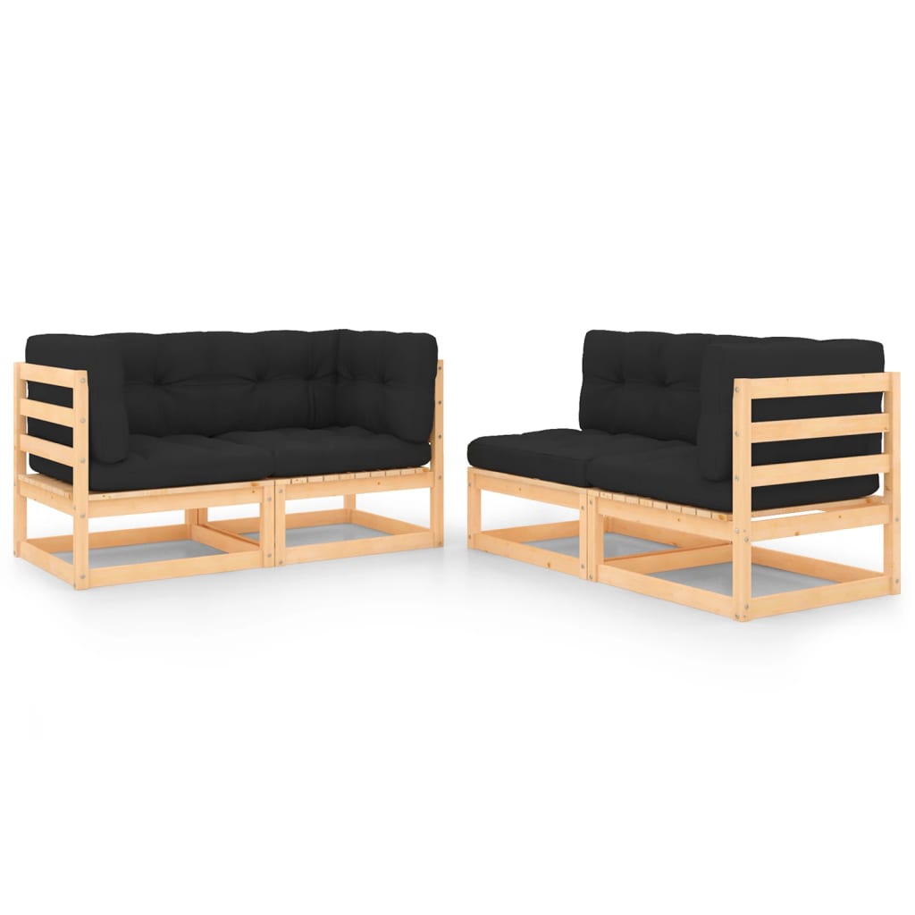 4 Pcs conjunto lounge de jardim c/ almofadões pinho maciço