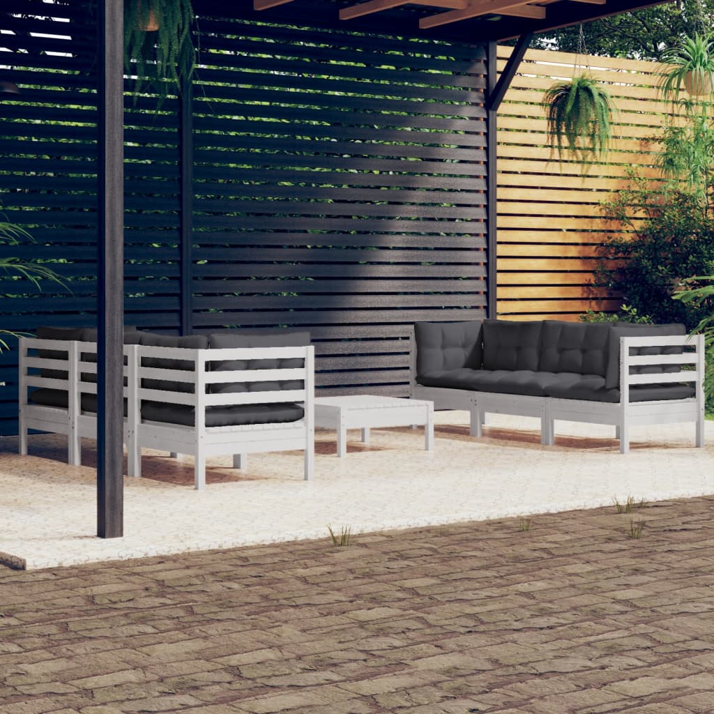 7 Pcs conj. lounge de jardim com almofadões antracite pinho