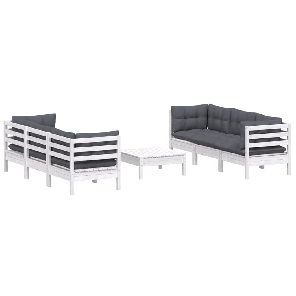 7 Pcs conj. lounge de jardim com almofadões antracite pinho