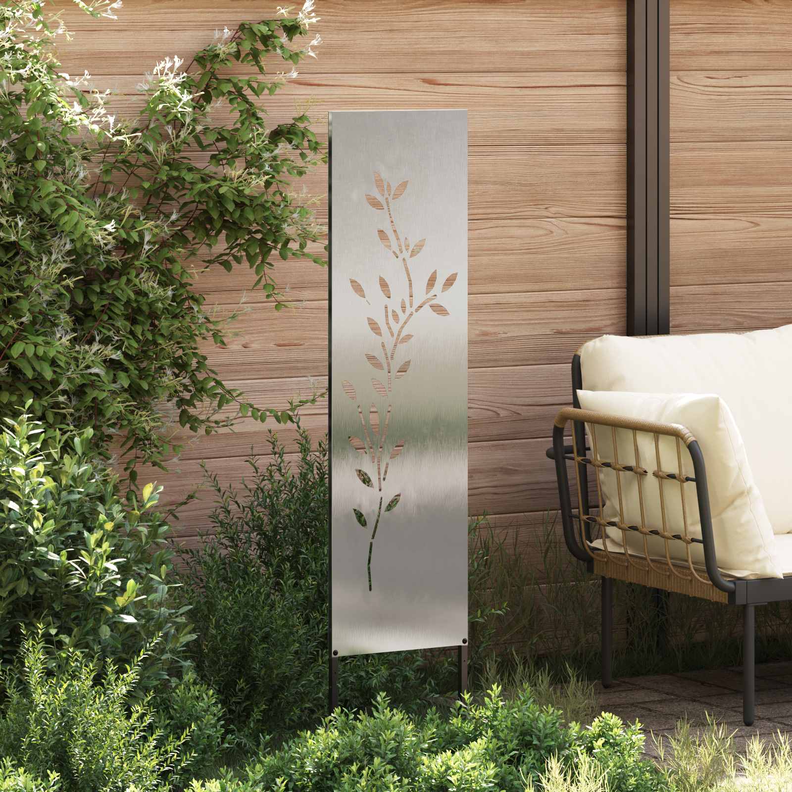 Tela de privacidade para jardim floral prateado 32 x 140 cm