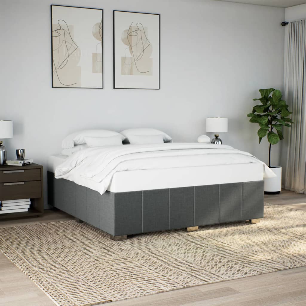 Estrutura de cama sem colchão 200x200 cm tecido cinzento-escuro
