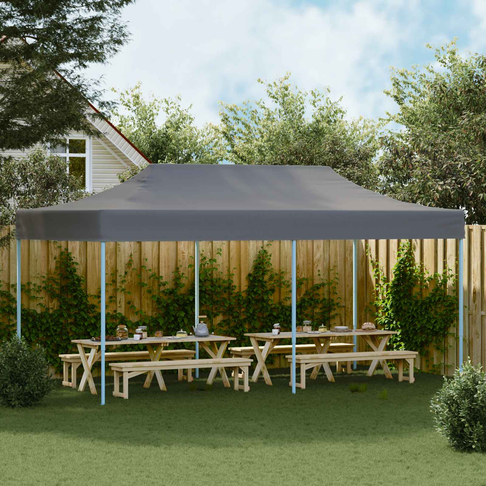 Tenda de festa antracite 291 x 580 x 315 cm tecido oxford