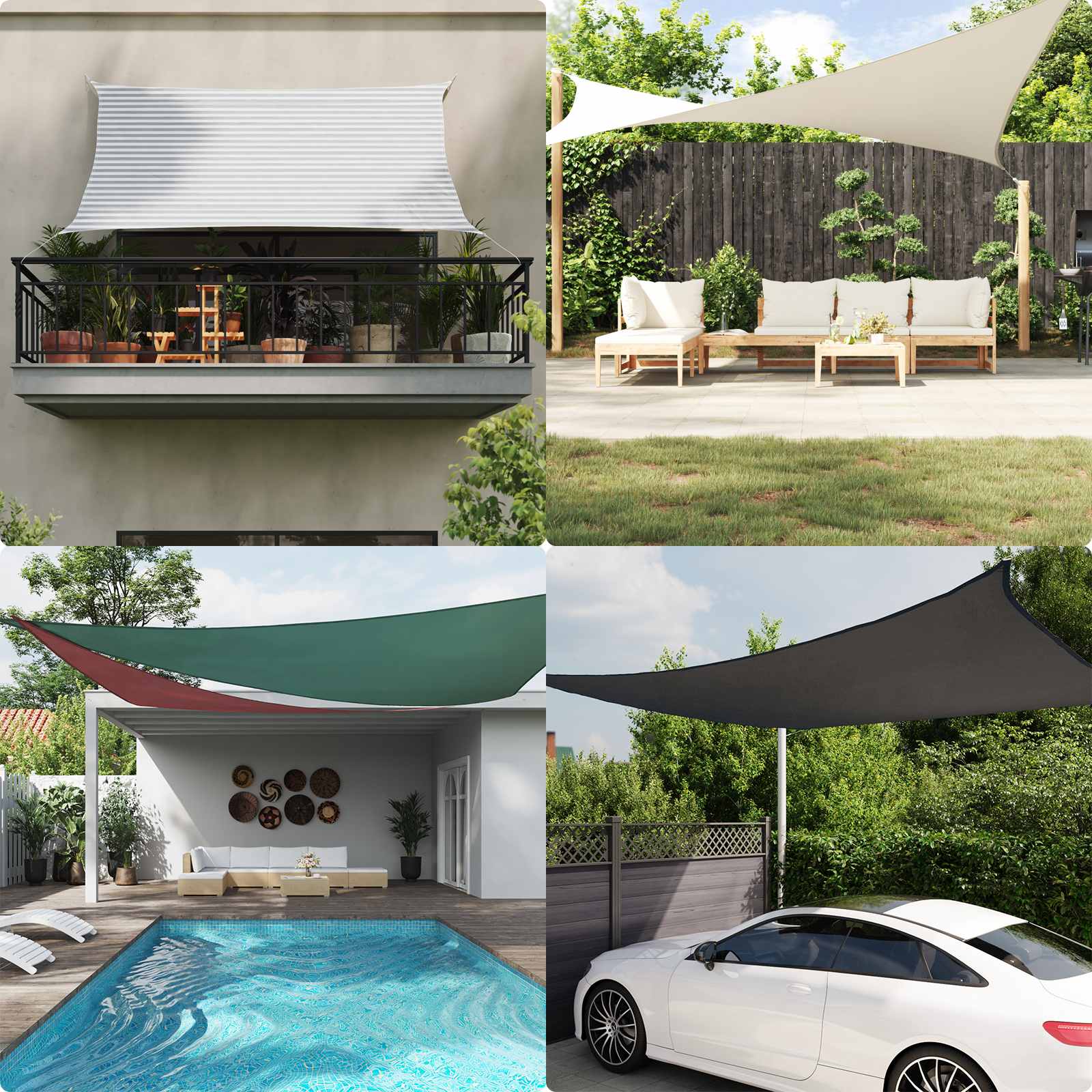 Vela de sombra solar cinza claro e branco 6 x 3 m