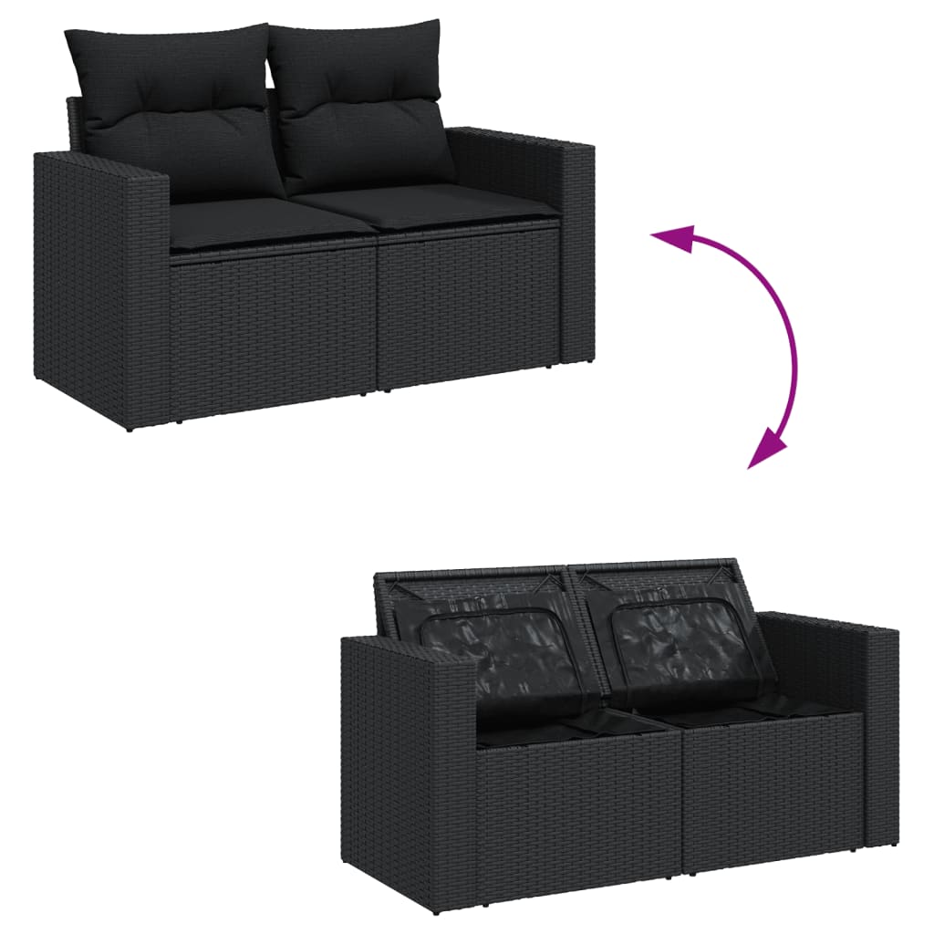 7 Pcs conjunto de sofás p/ jardim c/ almofadões vime PE preto