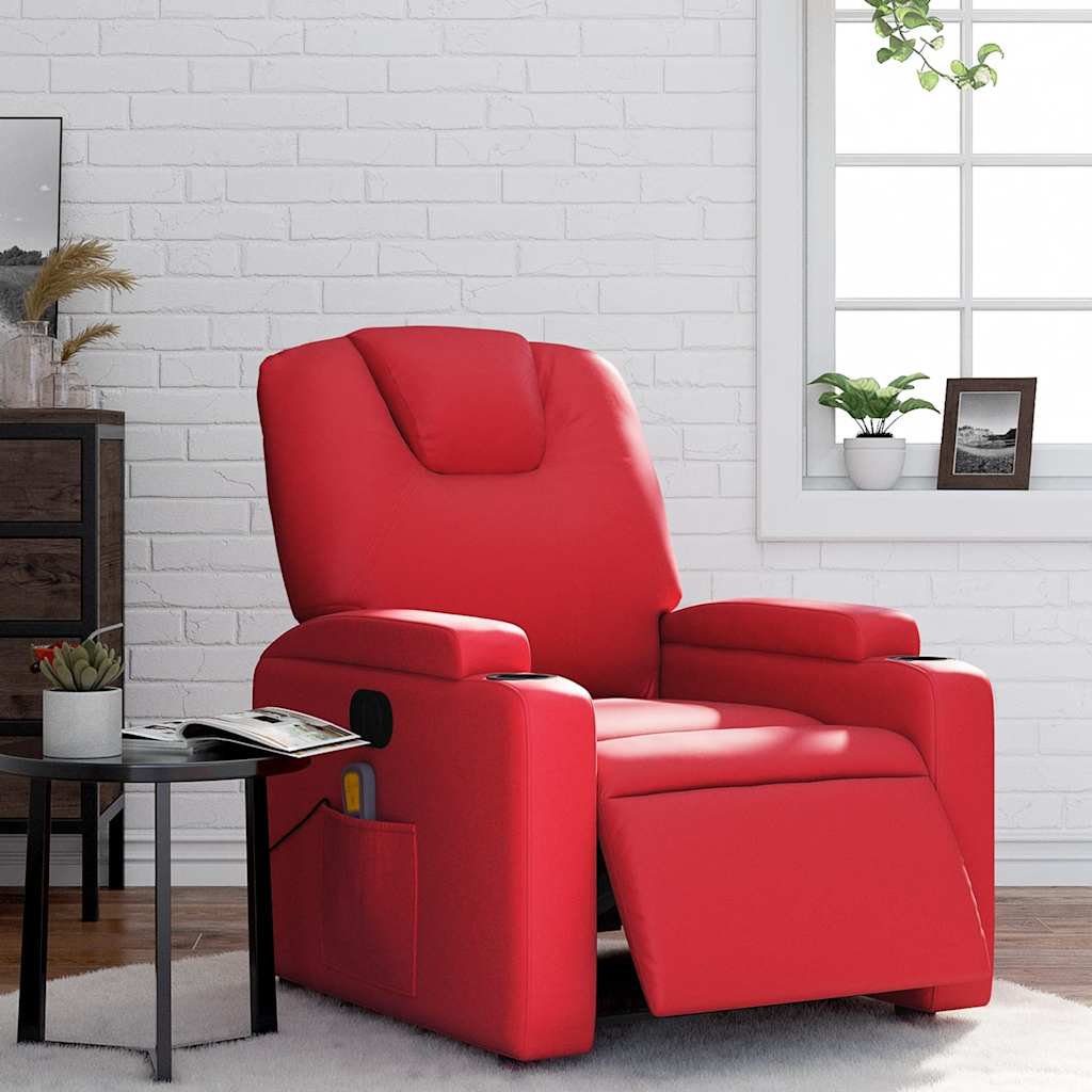 Poltrona massagens reclinável elétrica couro artif. vermelho