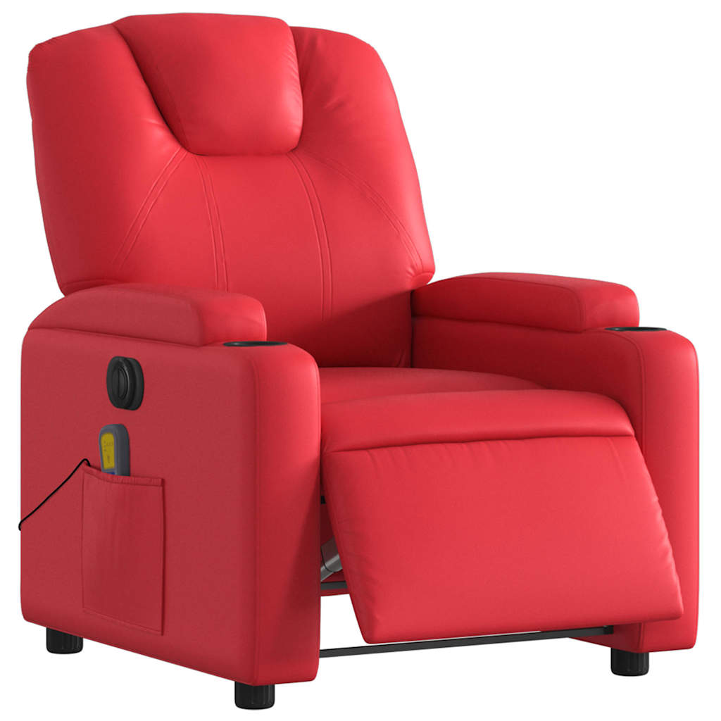 Poltrona massagens reclinável elétrica couro artif. vermelho