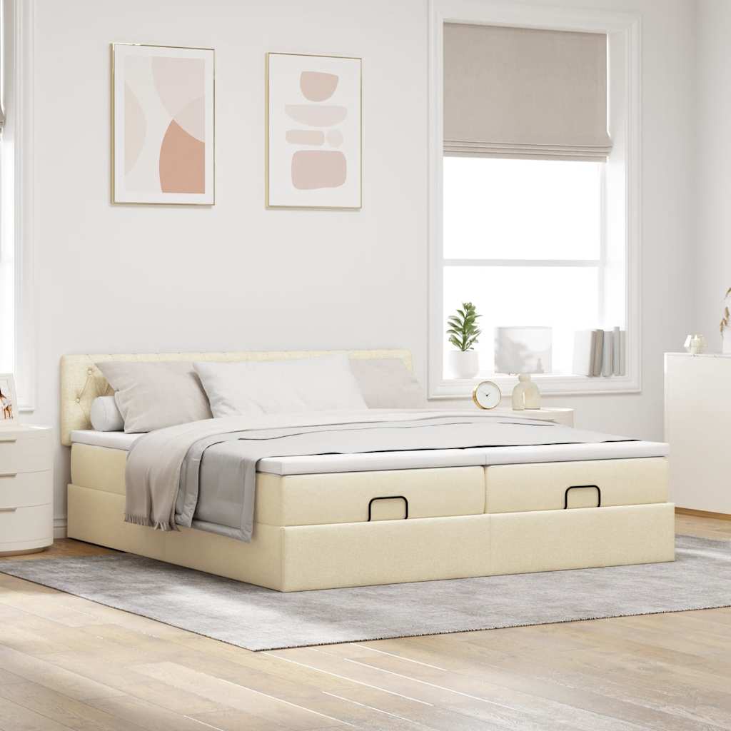 Estrutura de cama otomana com colchões tecido creme 180x200cm