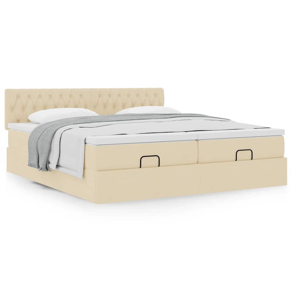 Estrutura de cama otomana com colchões tecido creme 180x200cm