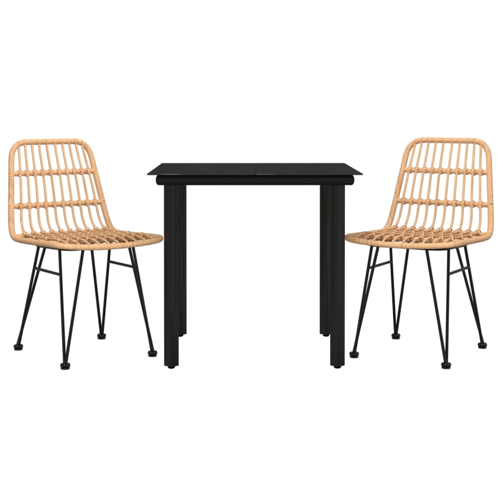 3 Pcs conjunto de jantar para jardim vime PE