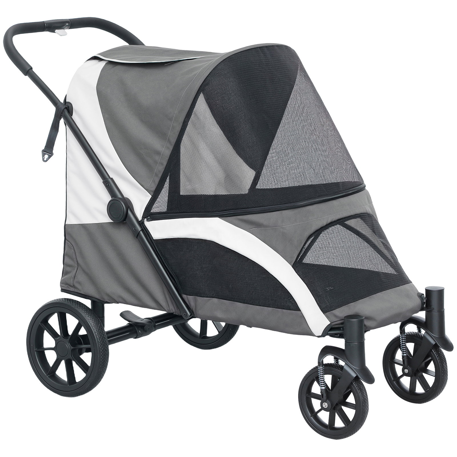 Carrinho dobrável para cães com janelas de malha almofadado lavável correias de segurança 124x67x100 cm cinzento escuro