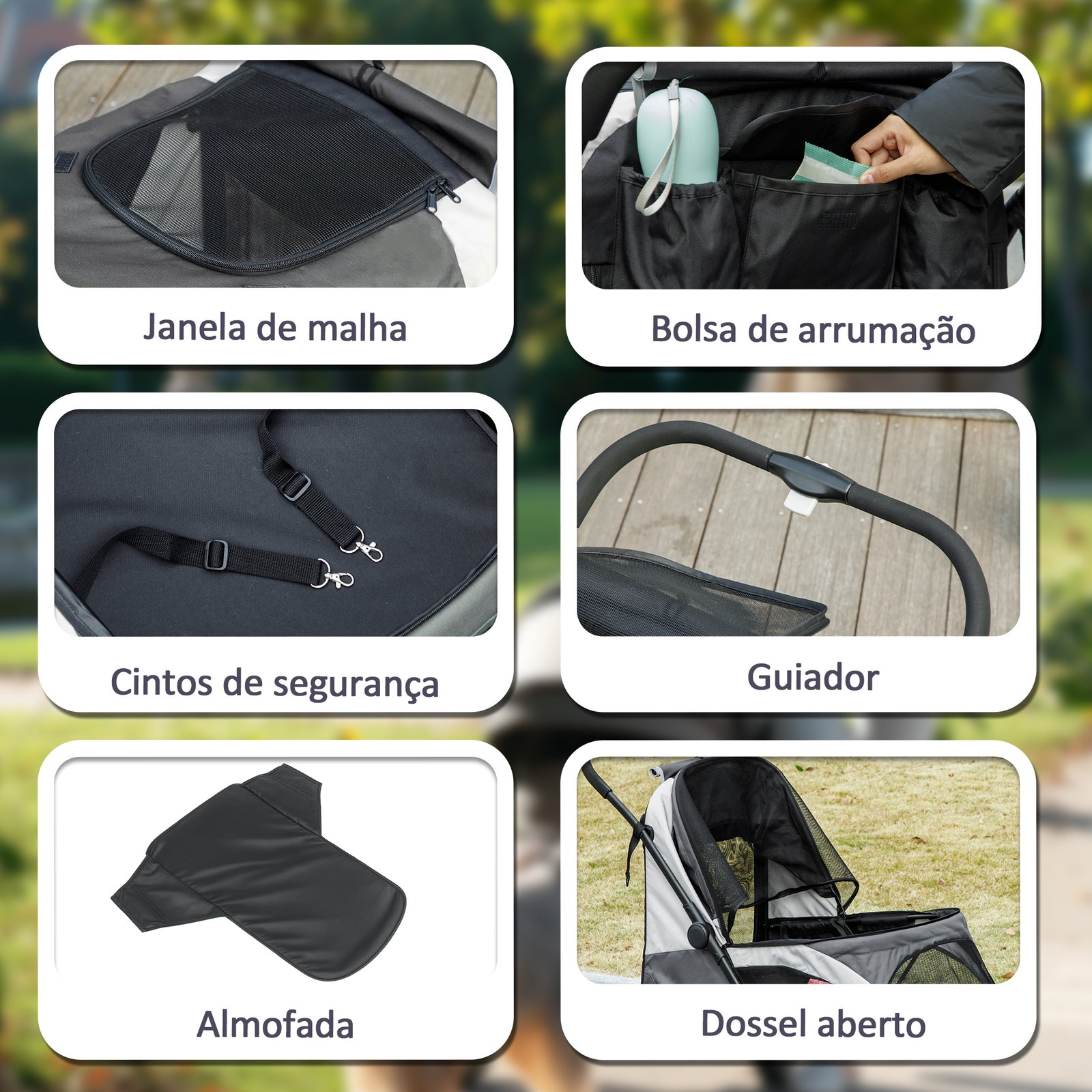 Carrinho dobrável para cães com janelas de malha almofadado lavável correias de segurança 124x67x100 cm cinzento escuro