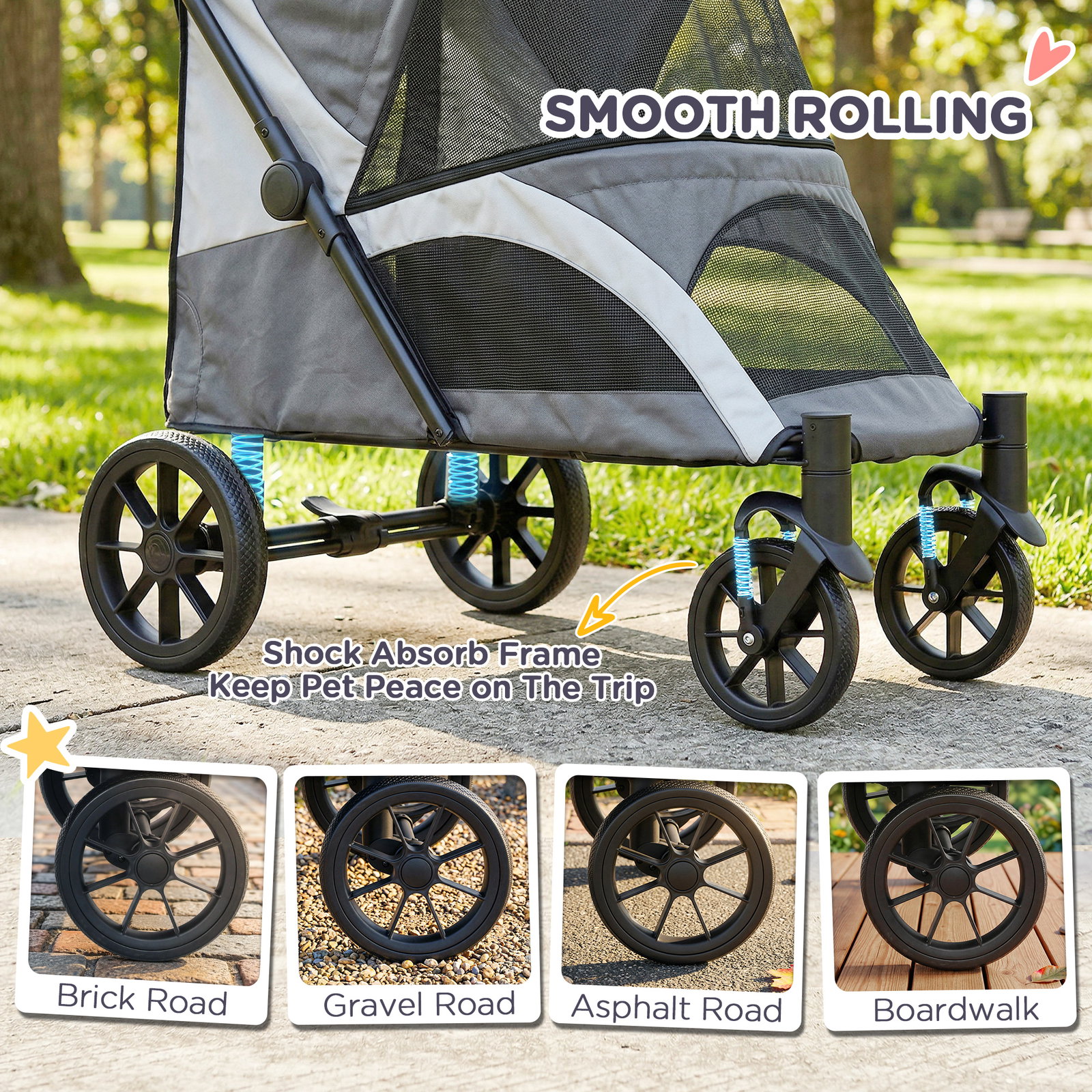 Carrinho dobrável para cães com janelas de malha almofadado lavável correias de segurança 124x67x100 cm cinzento escuro
