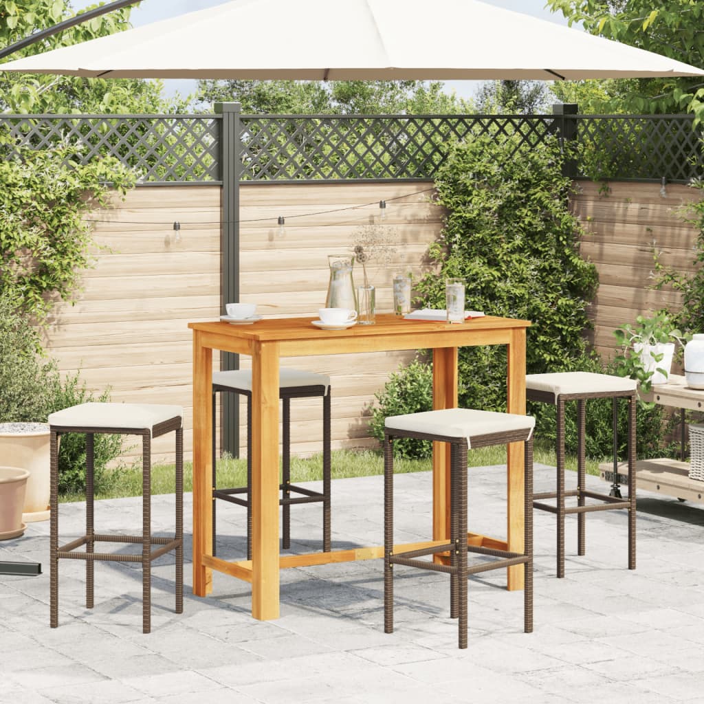 5 Pcs conjunto de bar p/ jardim acácia maciça/vime PE castanho