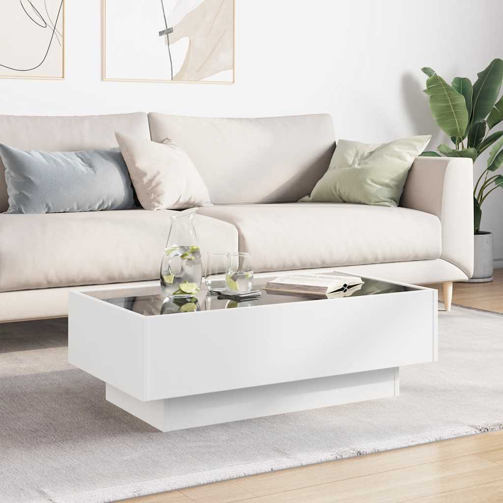 Mesa de centro c/ leds 90x50x30 cm derivados de madeira branco