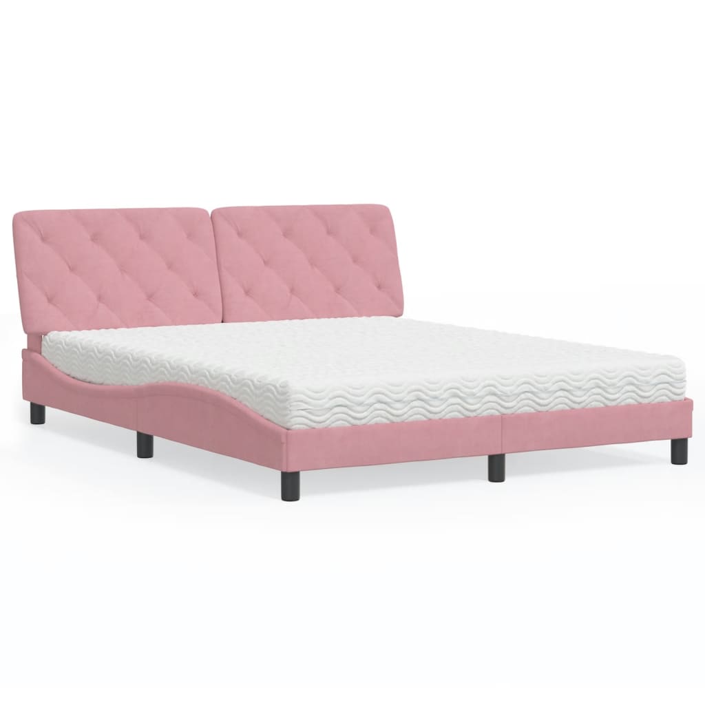 Cama com colchão 160x200 cm veludo rosa
