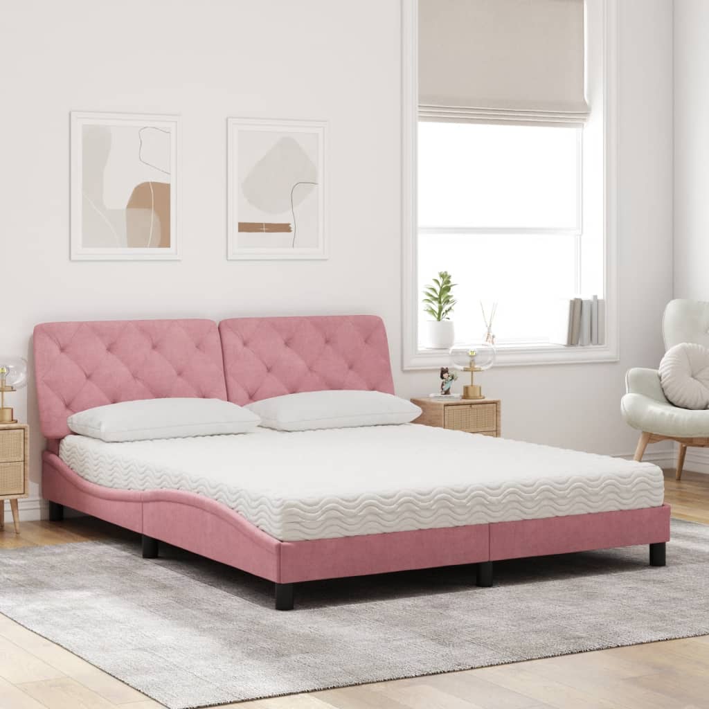 Cama com colchão 160x200 cm veludo rosa