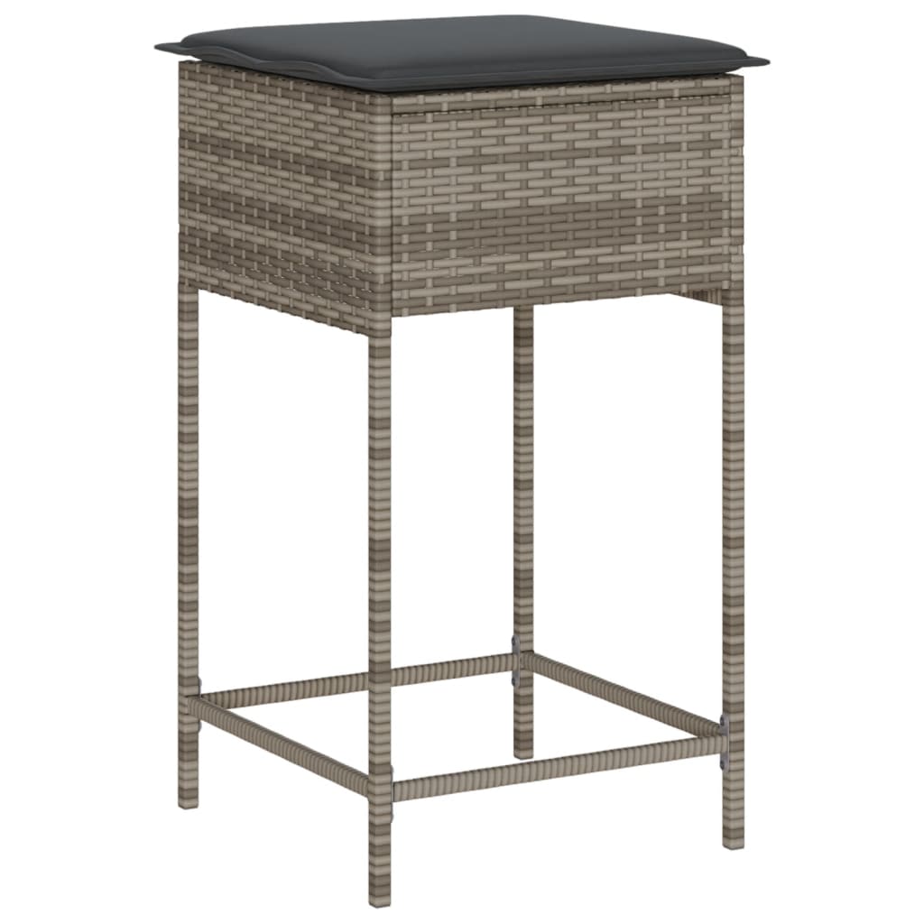3 Pcs conjunto de bar p/ jardim c/ almofadões vime PE cinzento
