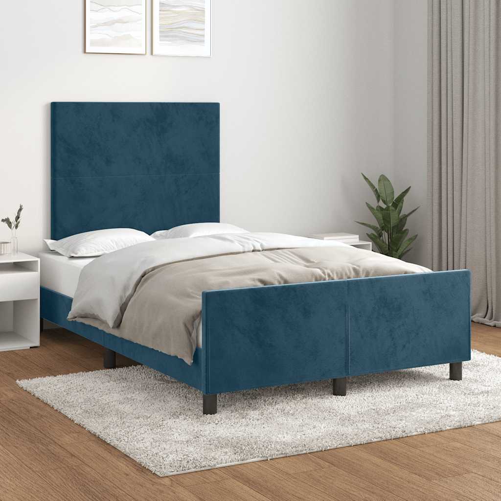 Estrutura de cama com colchão azul escuro 120x190 cm veludo