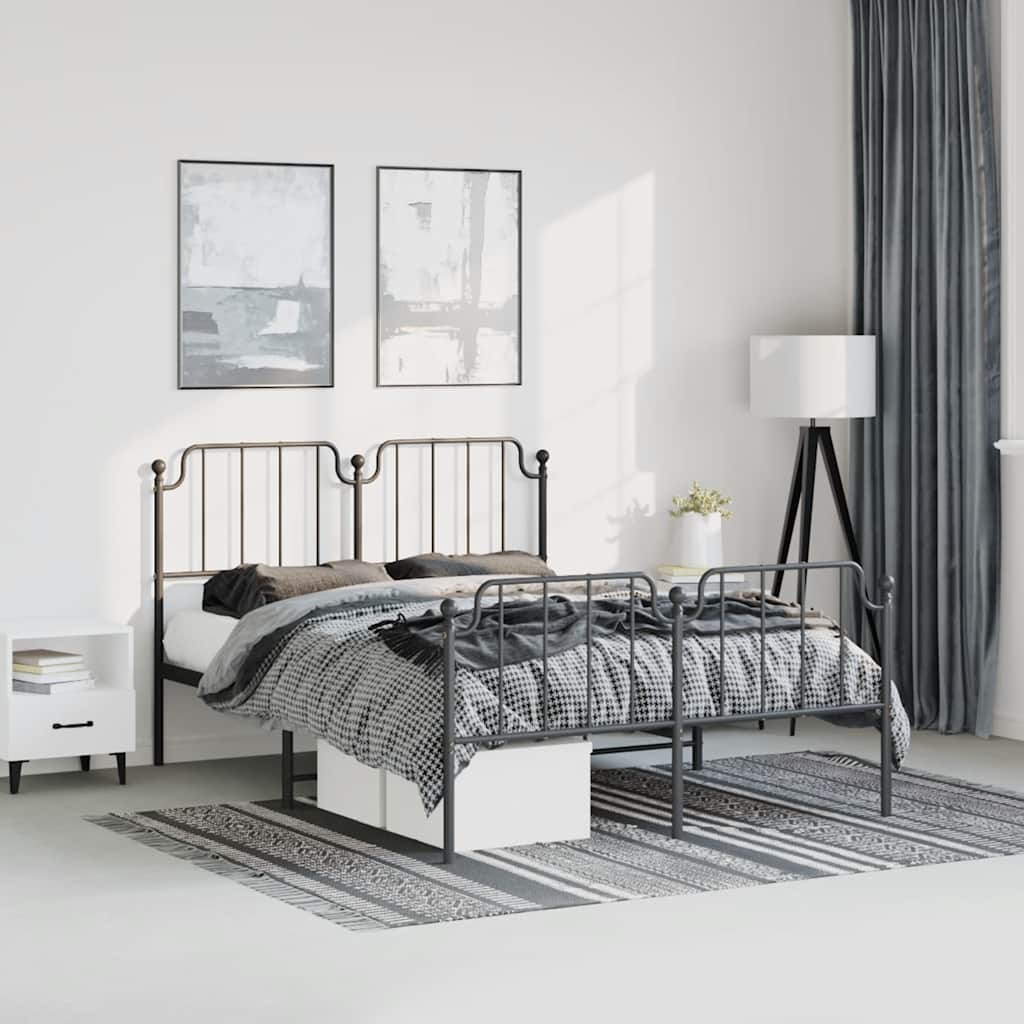 Estrutura de cama com cabeceira e pés 150x200 cm metal preto