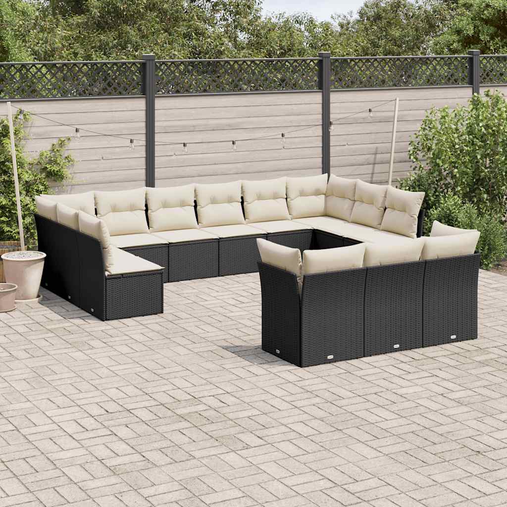 13 Pcs conjunto de sofás de jardim com almofadões vime PE preto