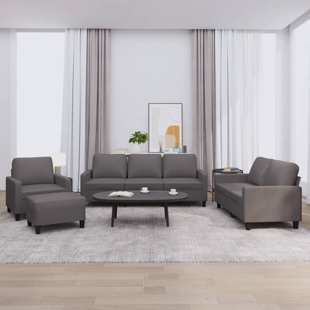 4 Pcs conjunto de sofás c/ almofadões couro artificial cinzento