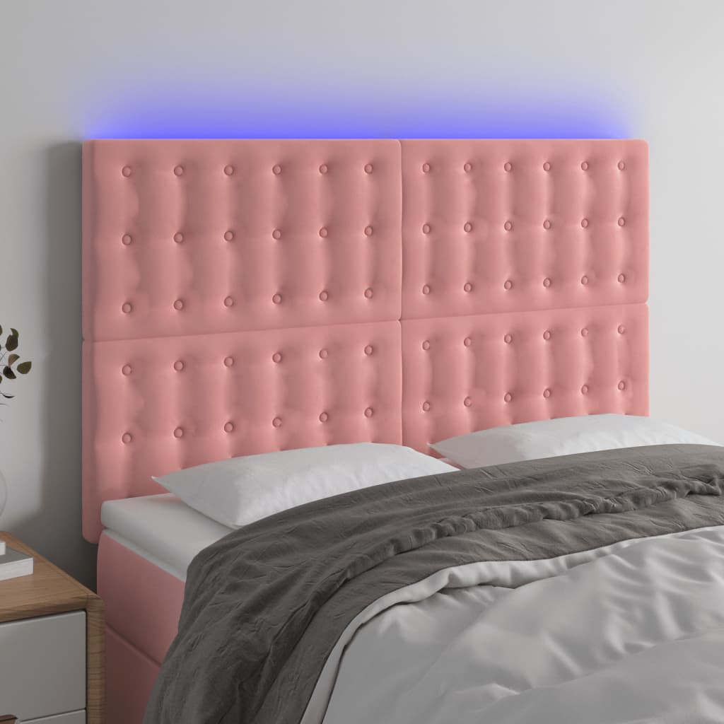 Cabeceira de cama c/ luzes LED veludo 144x5x118/128 cm rosa
