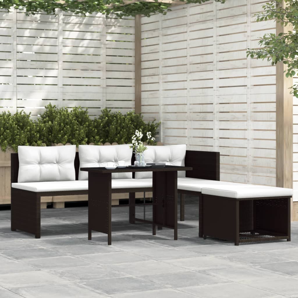 4 Pcs conjunto lounge para jardim vime PE castanho