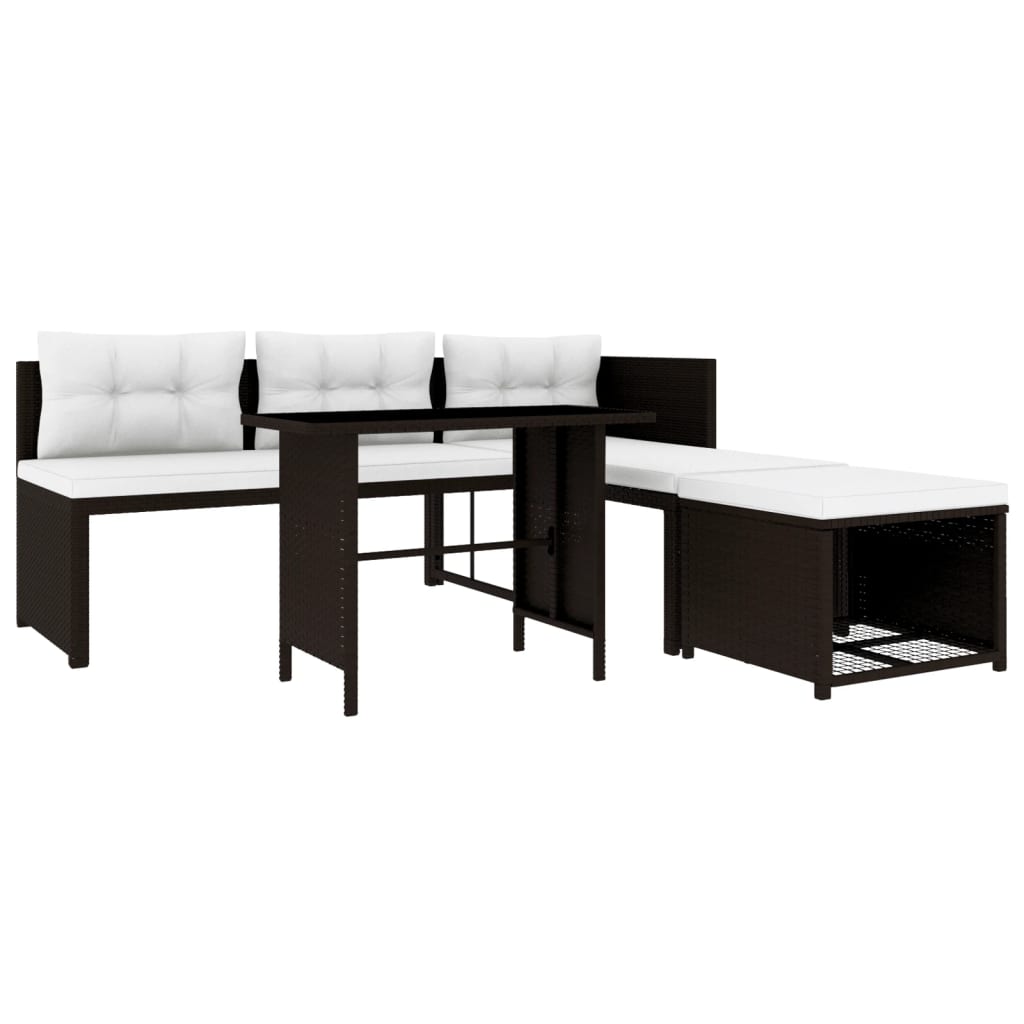 4 Pcs conjunto lounge para jardim vime PE castanho