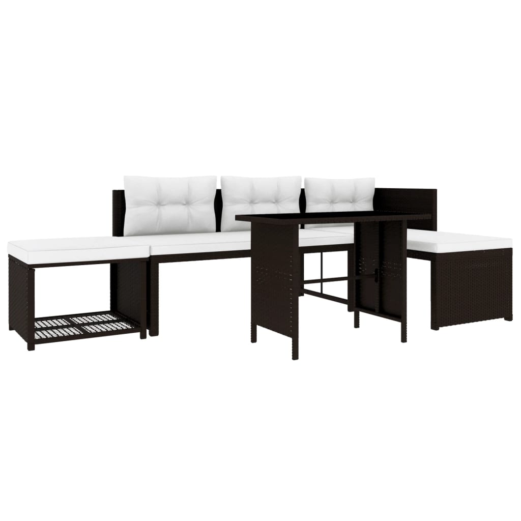 4 Pcs conjunto lounge para jardim vime PE castanho