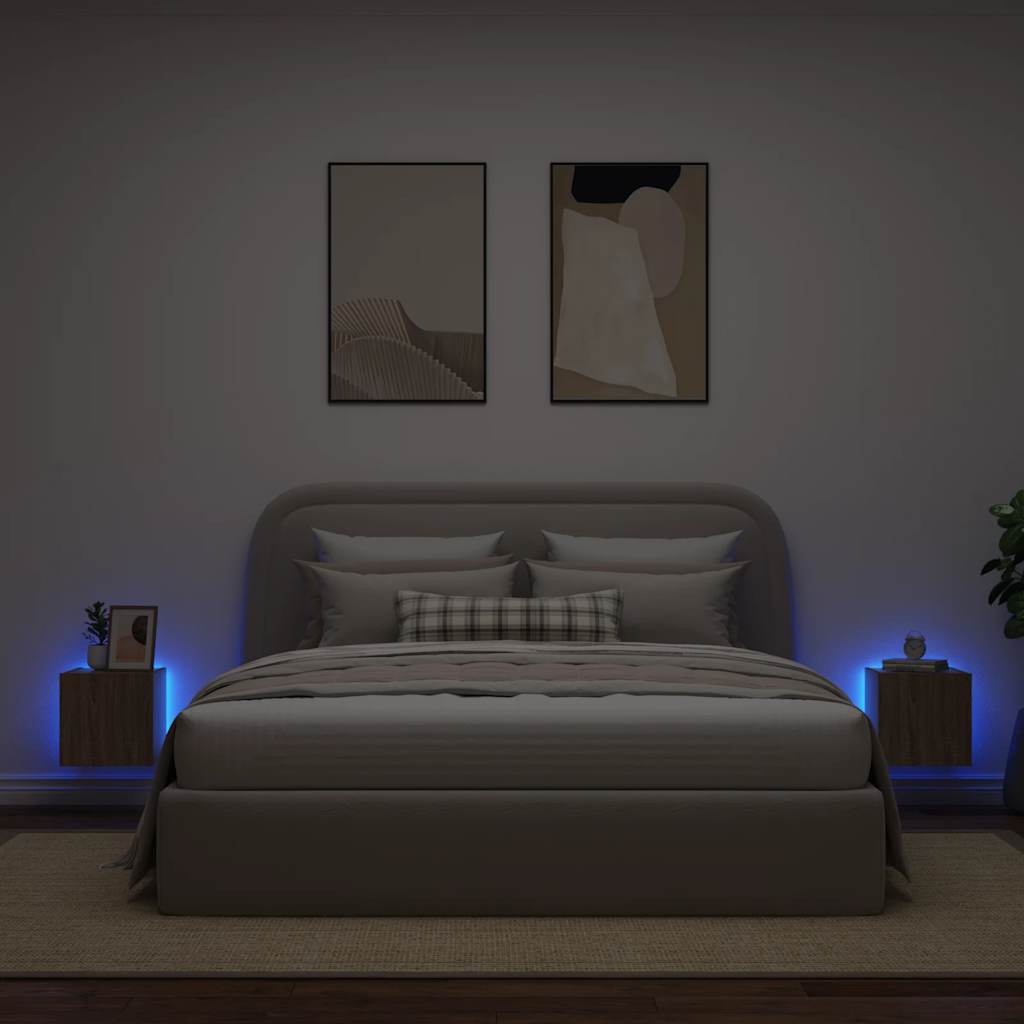 Móveis de parede para TV com luzes LED 2 pcs carvalho sonoma