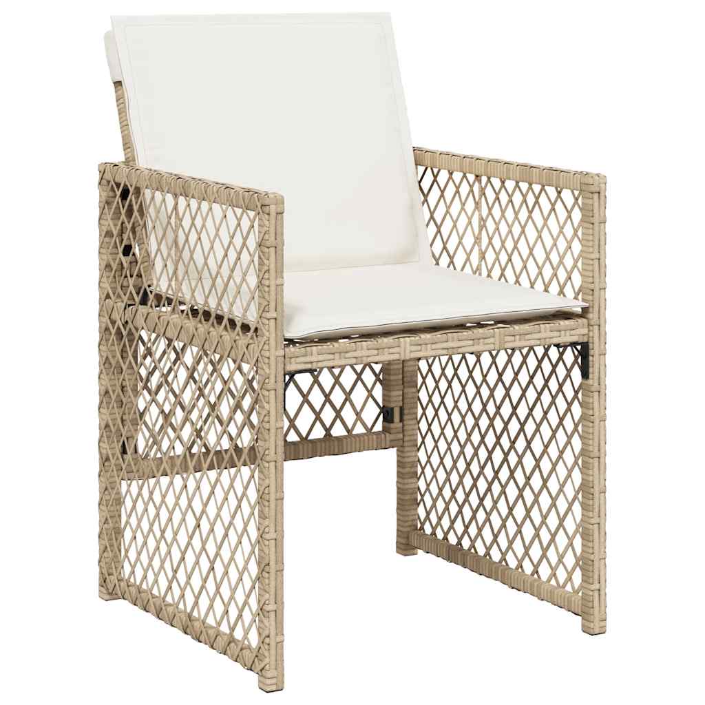 5 Pcs conjunto de jantar p/ jardim com almofadões vime PE bege