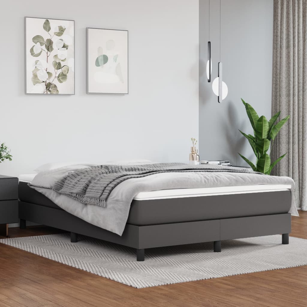 Estrutura de cama com molas 140x190 cm couro artificial cinzento