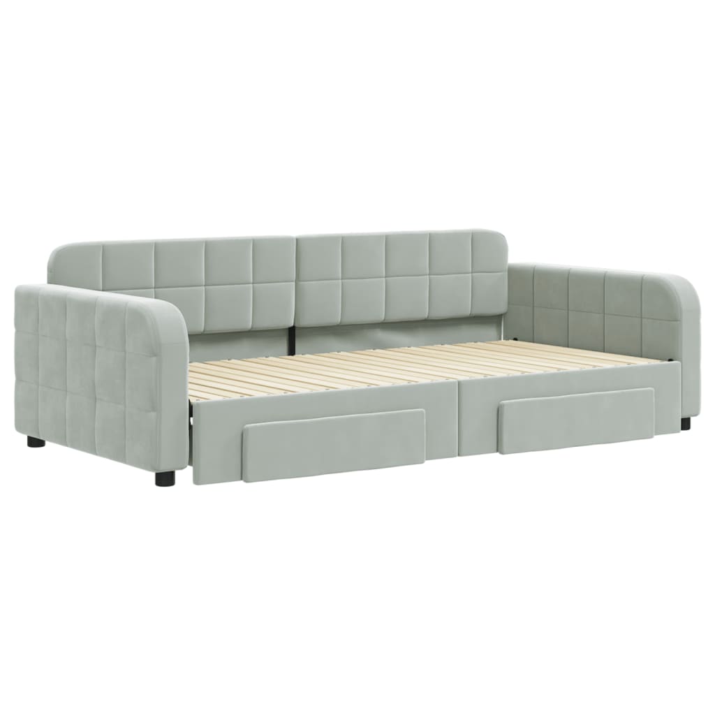 Sofá-cama c/ gavetão e gavetas 100x200 cm veludo cinzento-claro