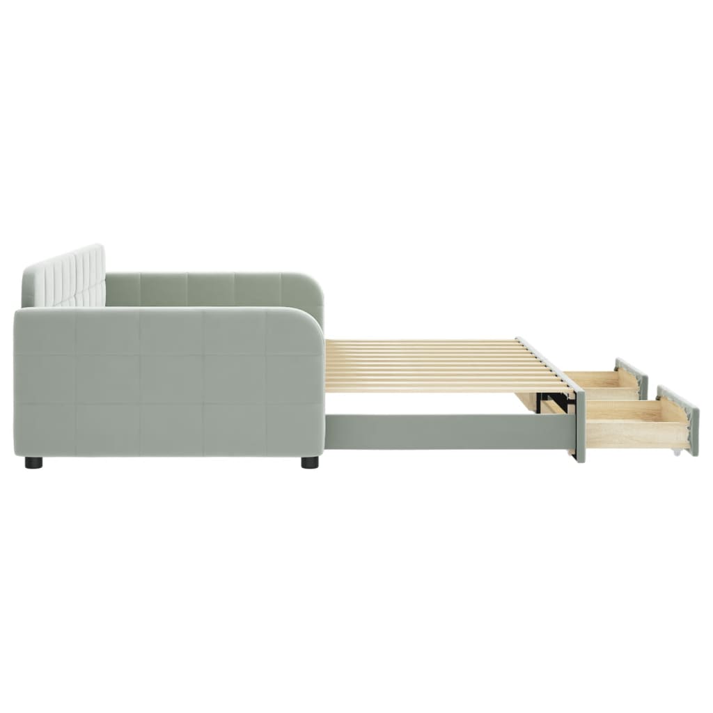 Sofá-cama c/ gavetão e gavetas 100x200 cm veludo cinzento-claro