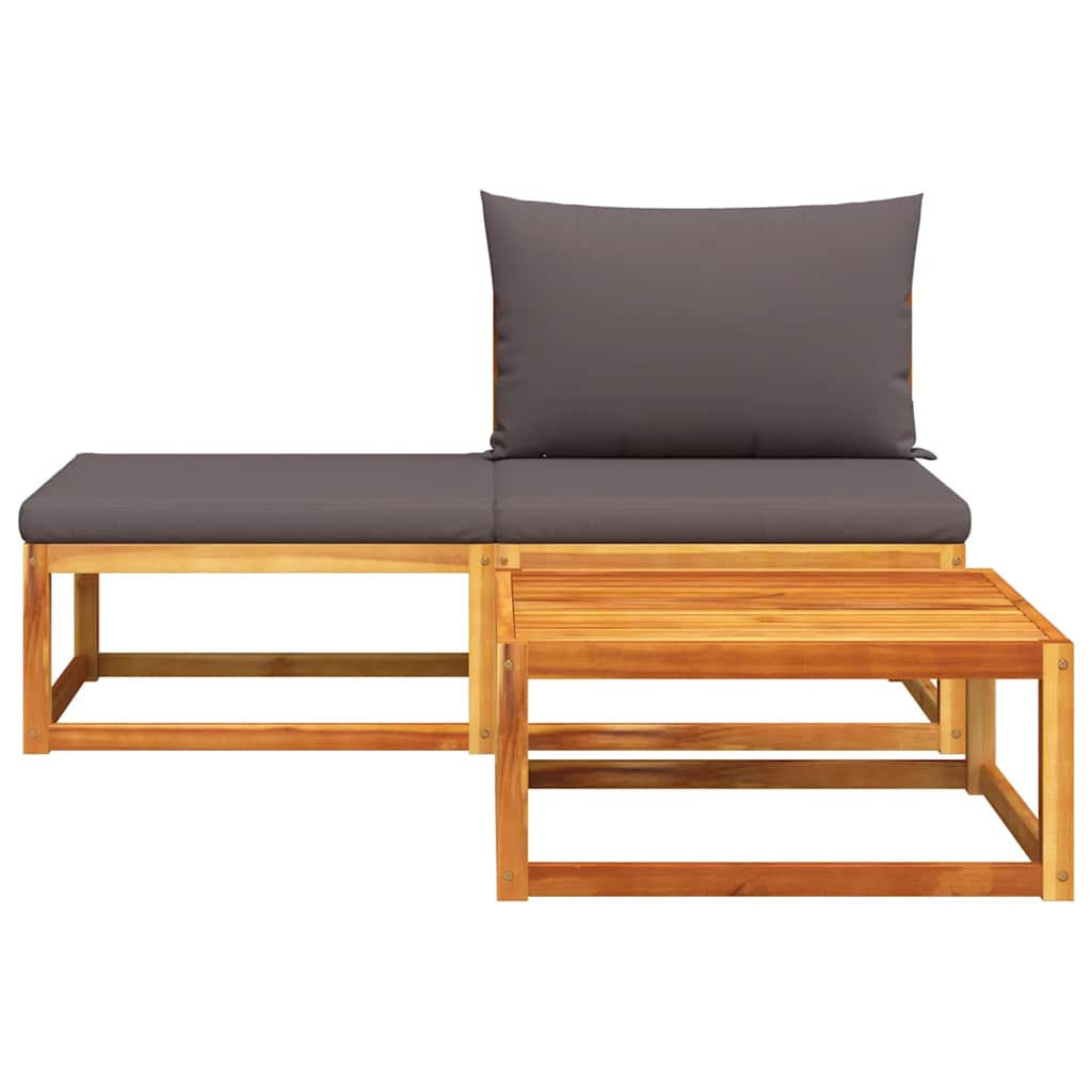 Conjunto de sofás de jardim de 3 peças com almofadas de madeira de acácia e corda