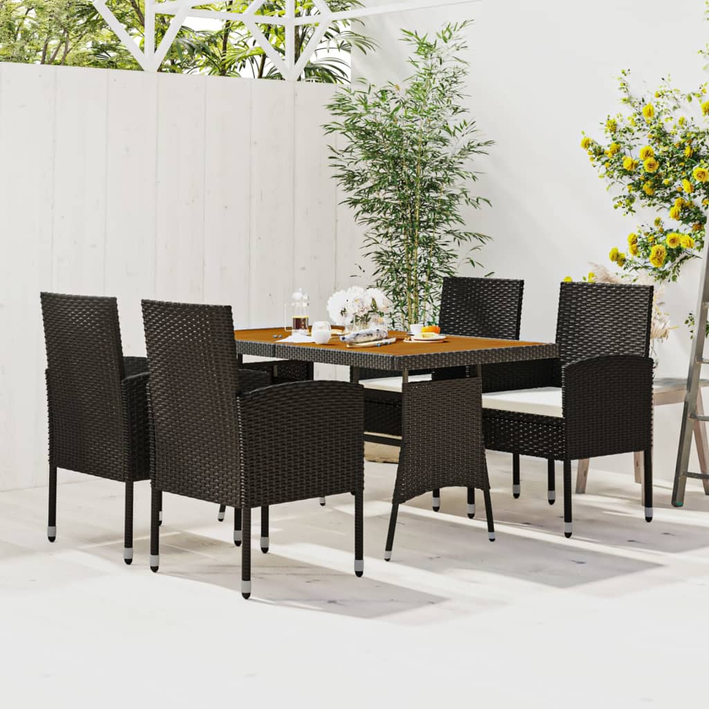 5 Pcs conjunto de jantar p/ exterior vime PE preto